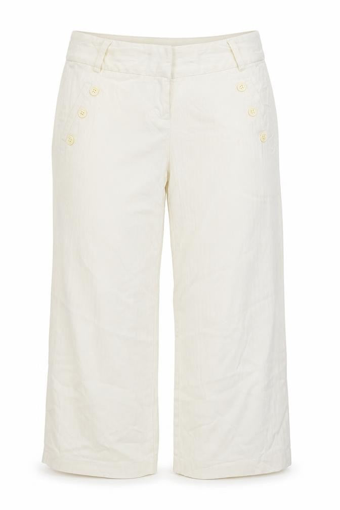 TU Womens White Striped Cotton Cropped Trousers Size 8 L20 in Regular Button
