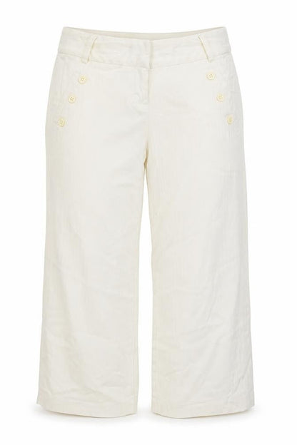 Tu Womens White Striped Cotton Cropped Trousers Size 8 L20 in Regular Button