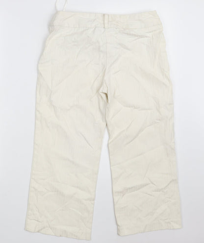 Tu Womens White Striped Cotton Cropped Trousers Size 8 L20 in Regular Button