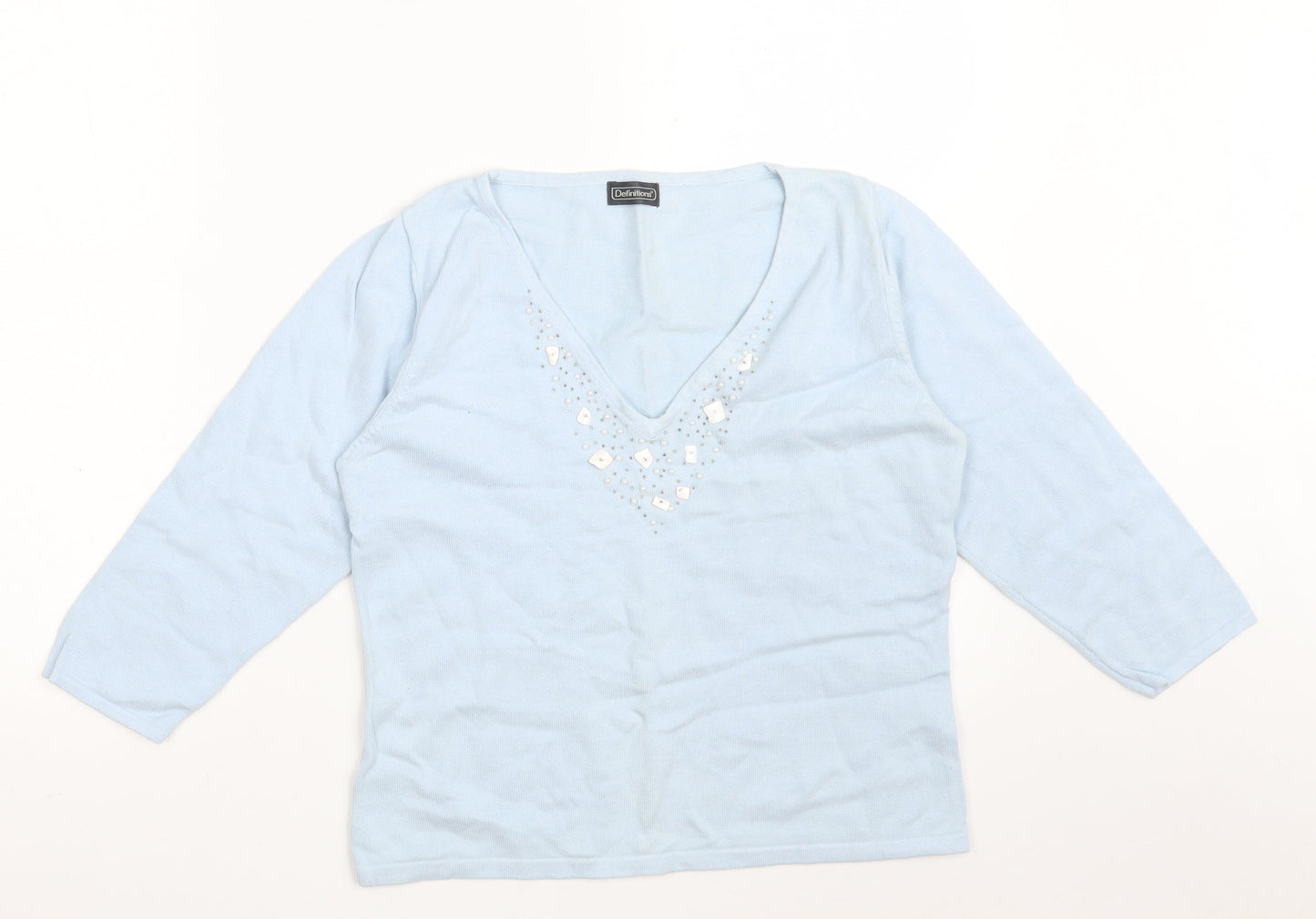 Definitions Womens Blue V-Neck  Ramie Pullover Jumper Size 16