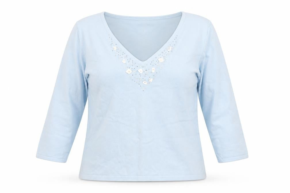 Definitions Womens Blue V-Neck  Ramie Pullover Jumper Size 16