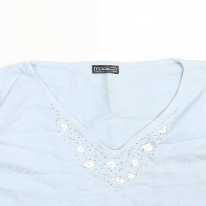 Definitions Womens Blue V-Neck  Ramie Pullover Jumper Size 16