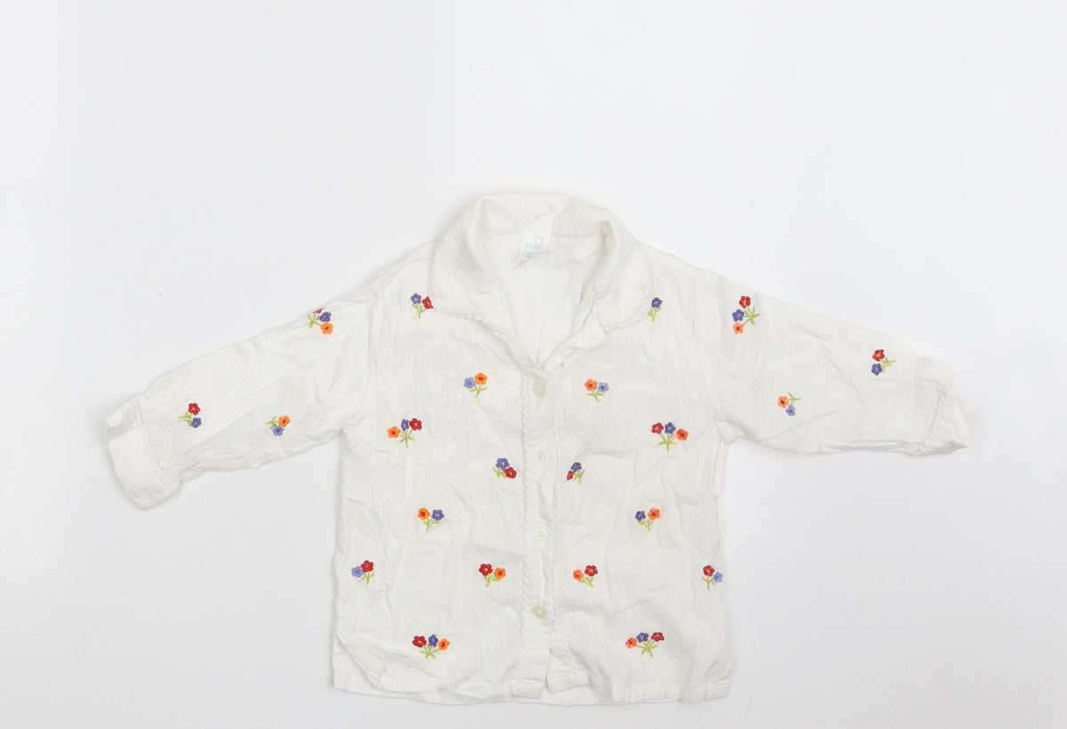 Adams Girls White Floral 100% Cotton Babydoll Pyjama Top Size 12-18 Months  Button