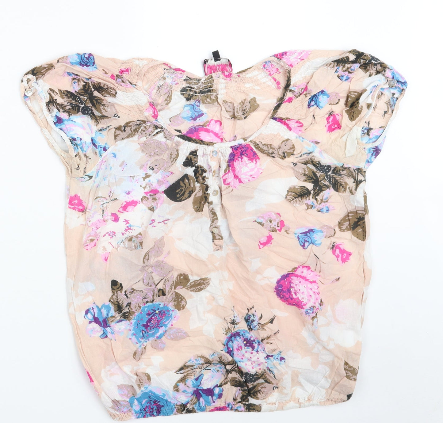 Arista Collection Womens Multicoloured Floral 100% Cotton Basic Blouse Size 10 Round Neck