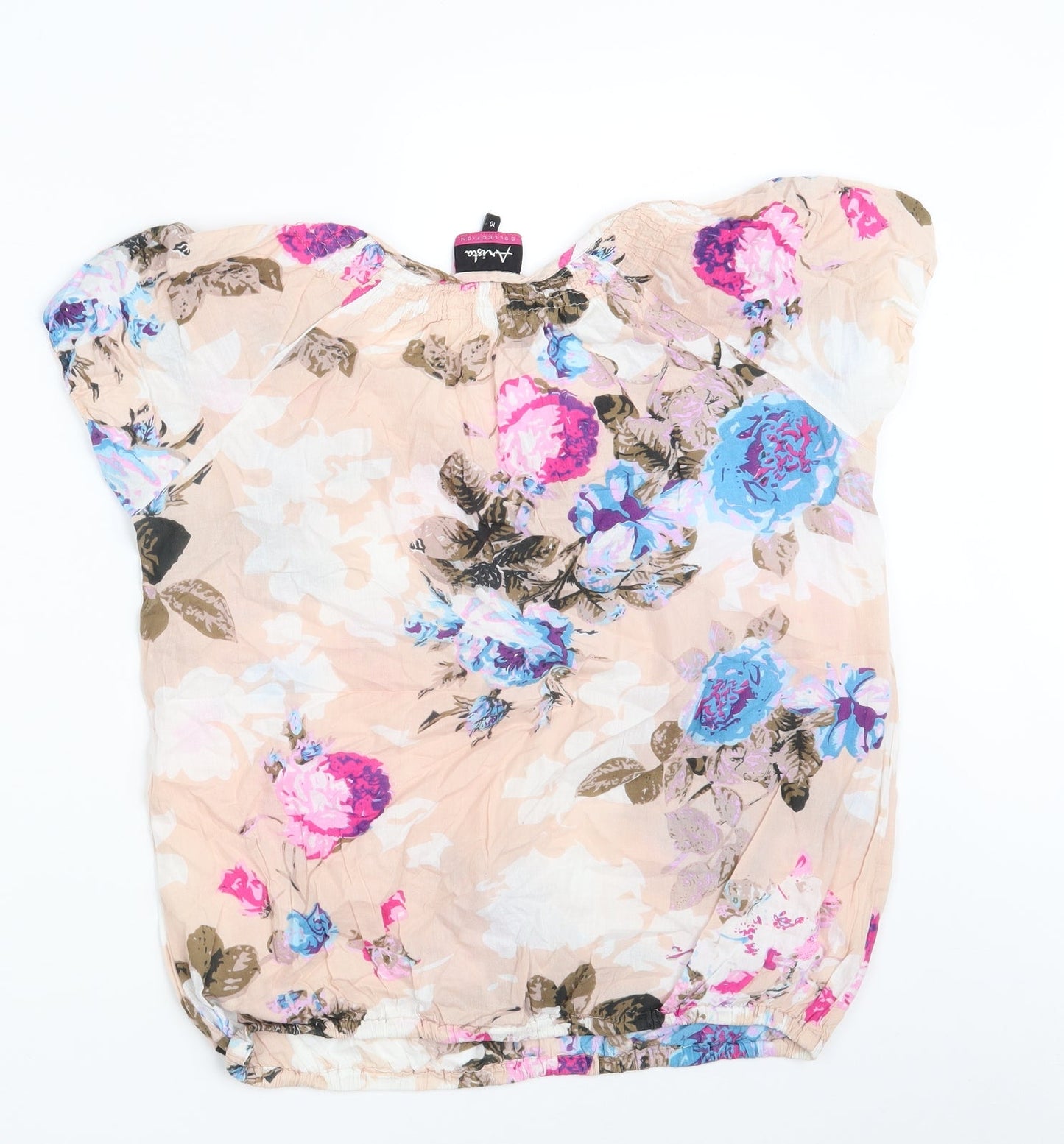 Arista Collection Womens Multicoloured Floral 100% Cotton Basic Blouse Size 10 Round Neck