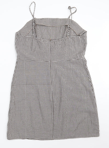 SHEIN Womens Black Check Polyester A-Line  Size L  Off the Shoulder Zip