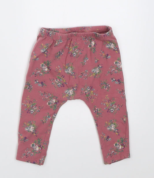 NEXT Girls Pink Floral Cotton Capri Trousers Size 3-6 Months  Pullover