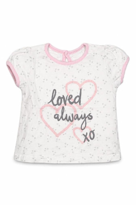 George Girls Pink Geometric Cotton Basic T-Shirt Size 3-6 Months Crew Neck Button - loved always