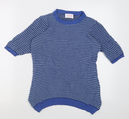 Savida Womens Blue Crew Neck Geometric Viscose Pullover Jumper Size M