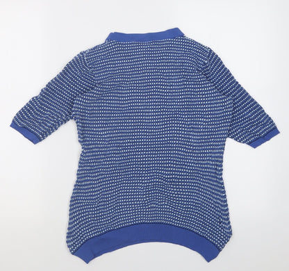 Preloved Savida Womens Blue Crew Neck Geometric Viscose Pullover Jumper Size M - Back