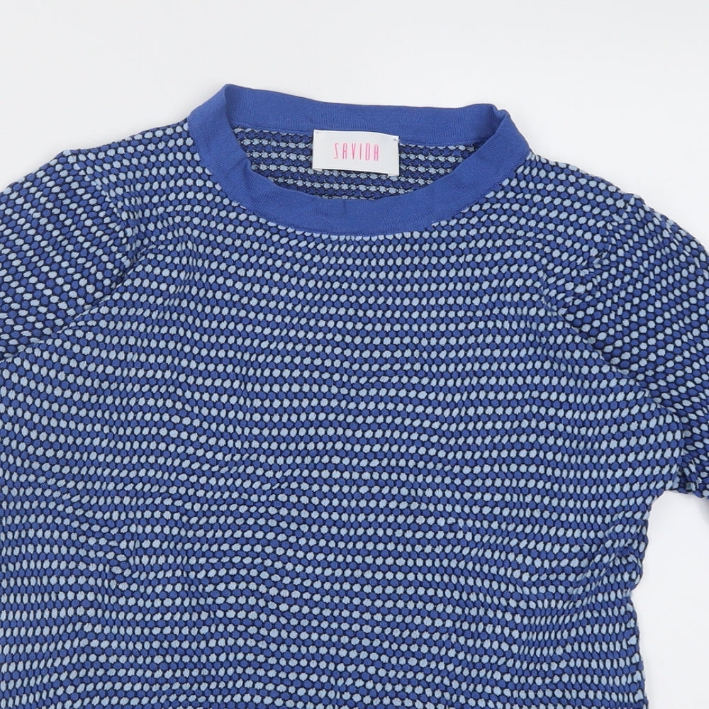Savida Womens Blue Crew Neck Geometric Viscose Pullover Jumper Size M