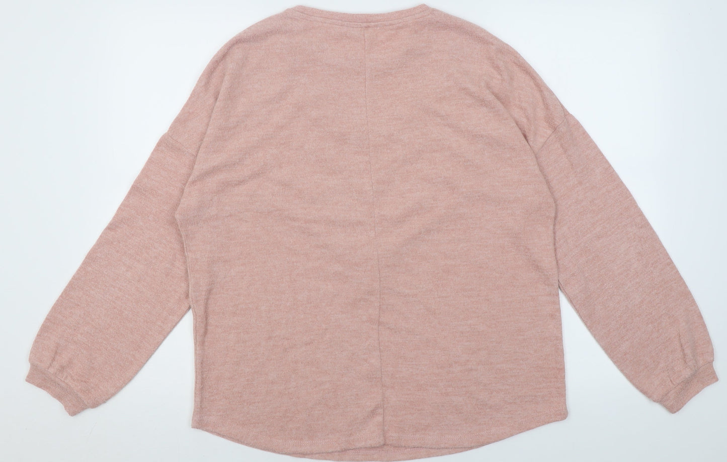 Papaya Womens Pink Crew Neck Fair Isle Polyester Pullover Jumper Size 14