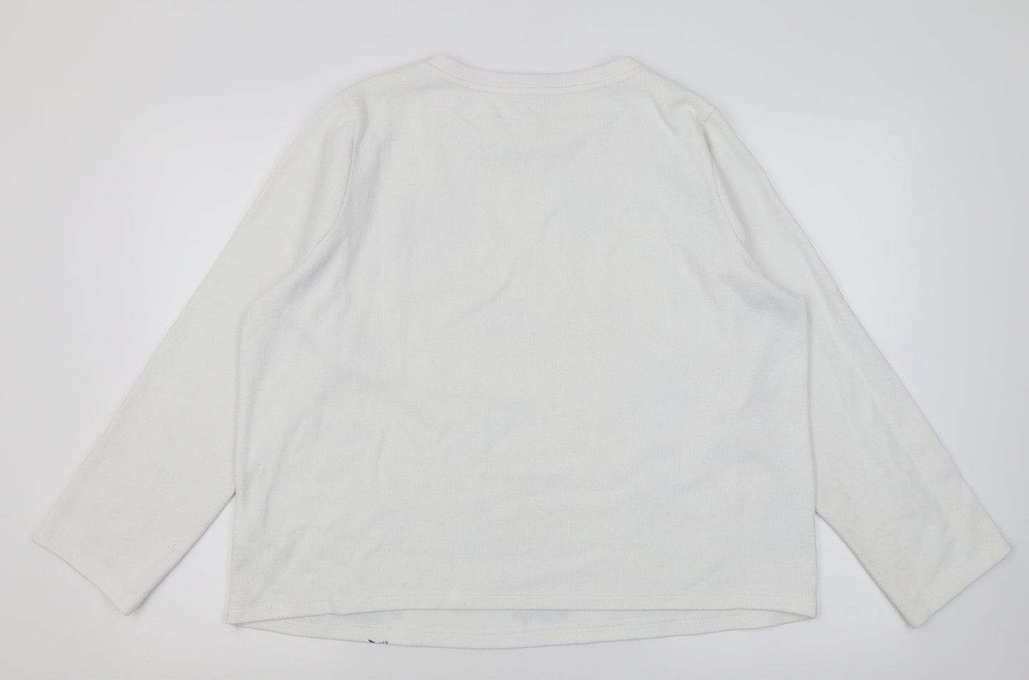 Marks and Spencer Womens White Crew Neck Floral Polyester Pullover Jumper Size 16