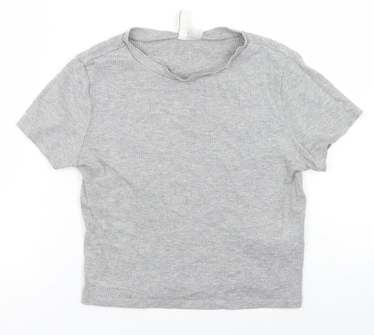 Divided Womens Grey  Cotton Cropped T-Shirt Size L Crew Neck