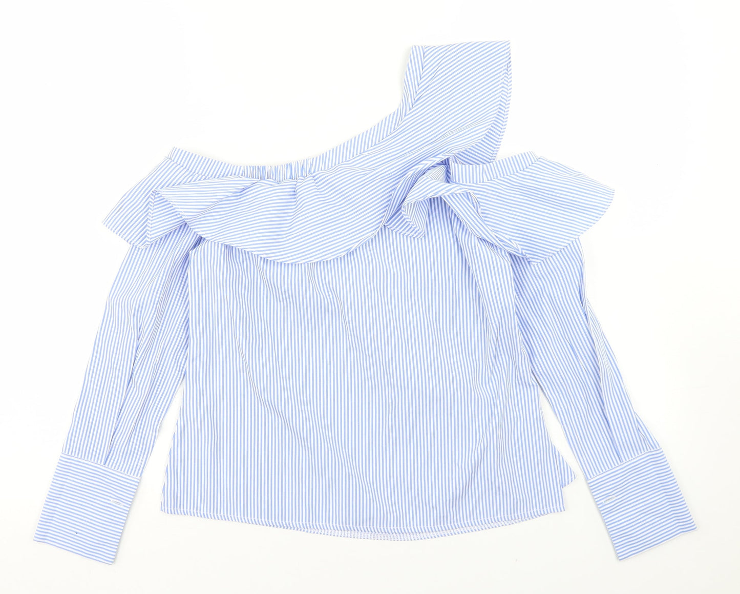 New Look Womens Blue Striped Polyester Basic Blouse Size 6 Off the Shoulder - Cold Shoulder