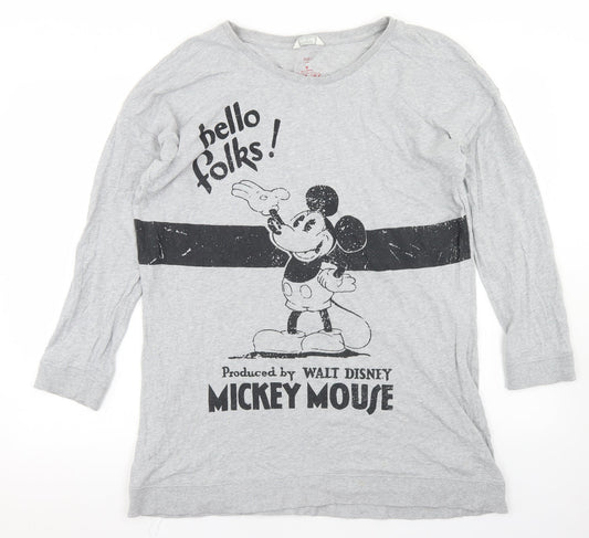 Marks and Spencer Womens Grey  Cotton Basic T-Shirt Size 14 Crew Neck - Mickey Mouse