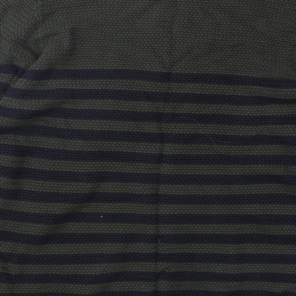 Easy Womens Green Round Neck Striped Cotton Pullover Jumper Size L
