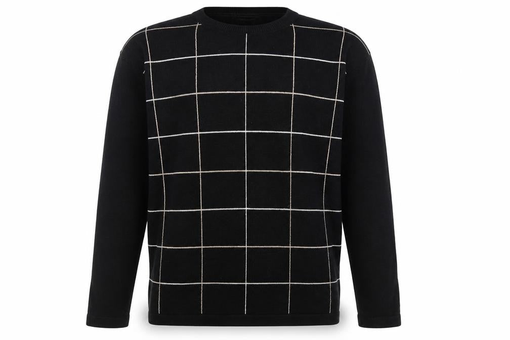 Cedarwood State Mens Black Round Neck Check Acrylic Pullover Jumper Size S