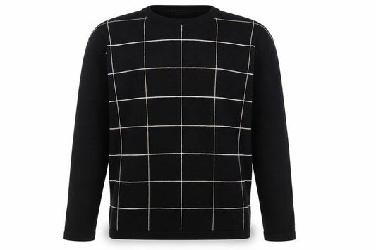 Cedarwood State Mens Black Round Neck Check Acrylic Pullover Jumper Size S