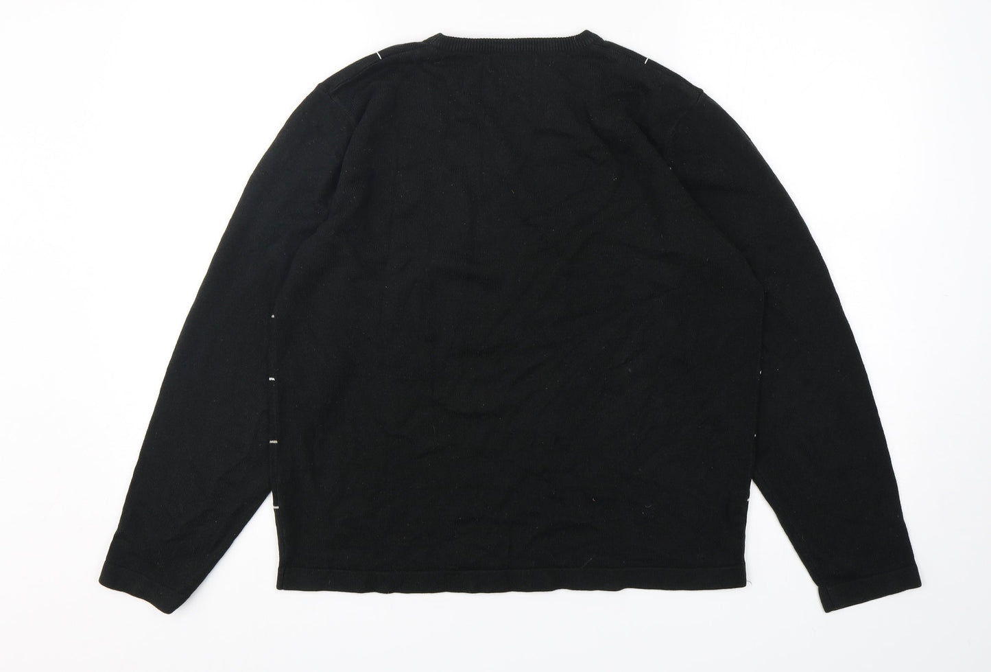 Cedar Wood State Mens Black Round Neck Check Acrylic Pullover Jumper Size S