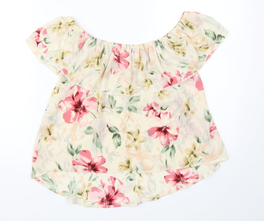 Hollister Womens Beige Floral Polyester Basic Blouse Size XS Boat Neck