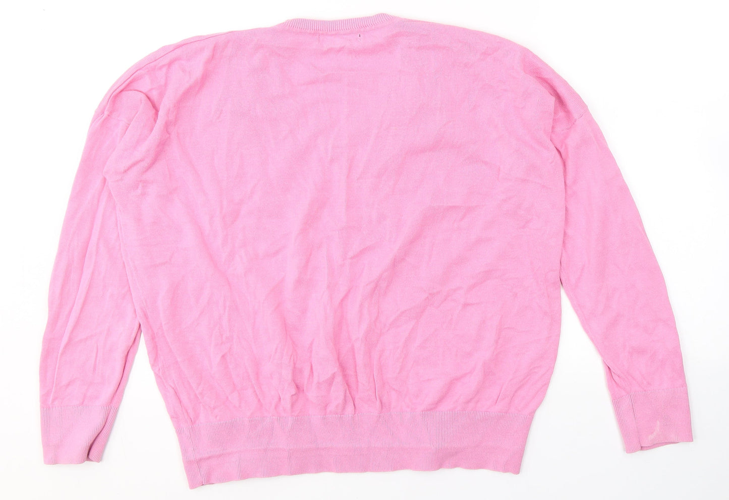 Dunnes Stores Womens Pink V-Neck  Cotton Pullover Jumper Size L