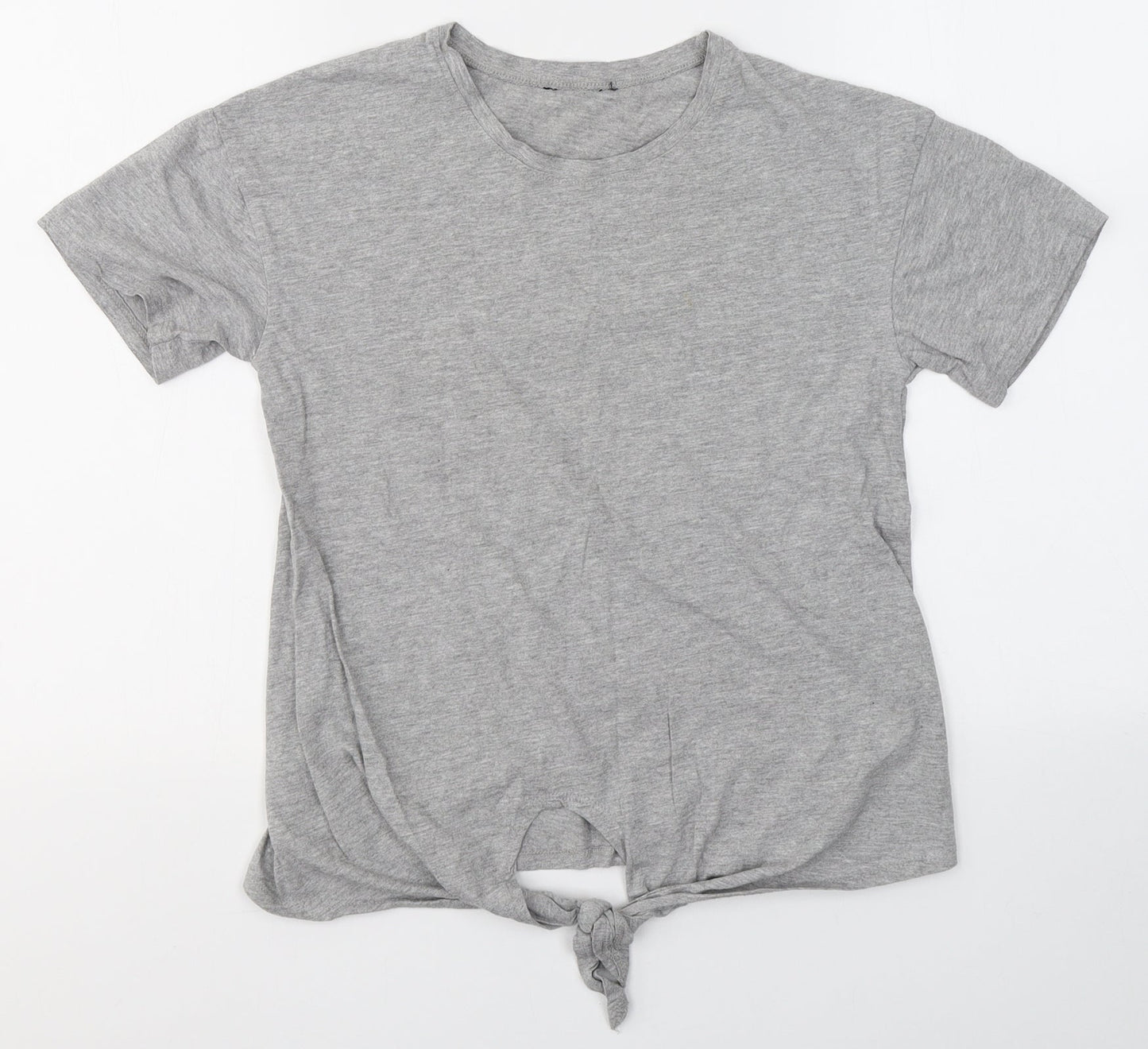 New Look Womens Grey  Cotton Basic T-Shirt Size 6 Round Neck - Knot detail