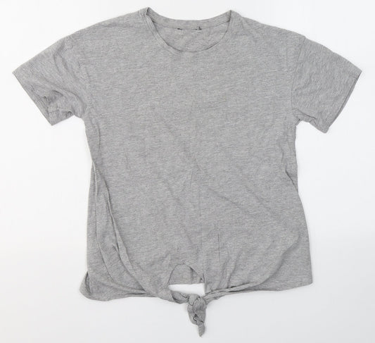 New Look Womens Grey  Cotton Basic T-Shirt Size 6 Round Neck - Knot detail