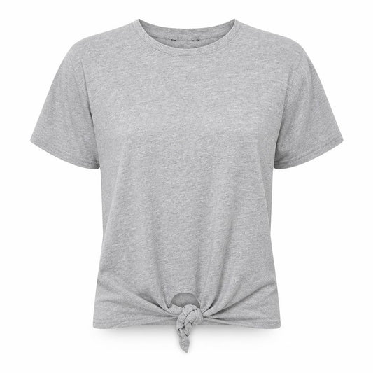 New Look Womens Grey  Cotton Basic T-Shirt Size 6 Round Neck - Knot detail