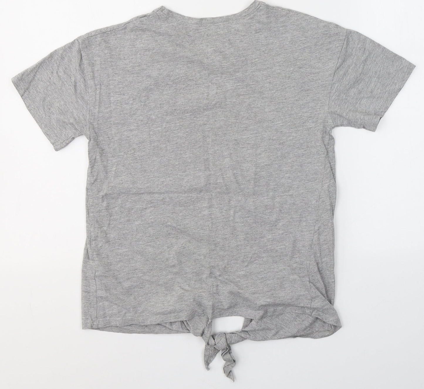 New Look Womens Grey  Cotton Basic T-Shirt Size 6 Round Neck - Knot detail