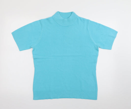 BHS Womens Blue  Acrylic Jersey T-Shirt Size 12 High Neck