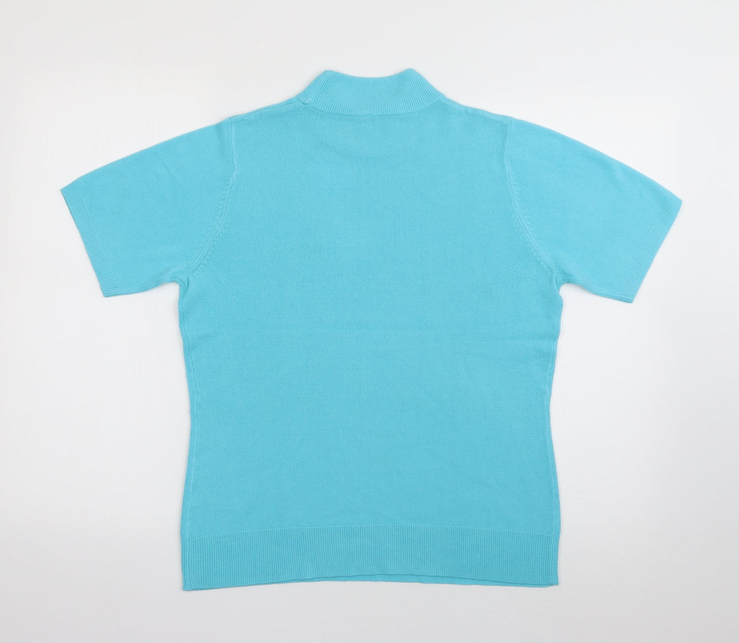 BHS Womens Blue  Acrylic Jersey T-Shirt Size 12 High Neck