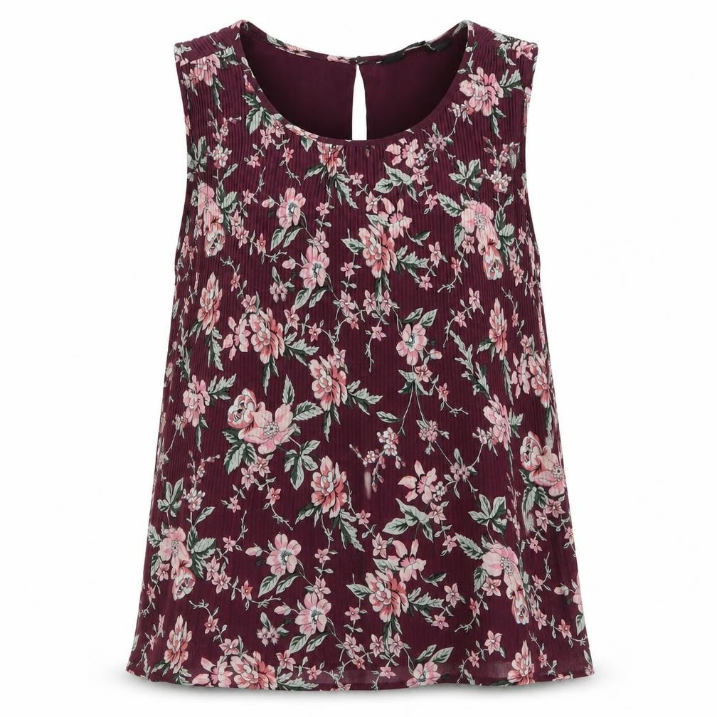 New Look Womens Purple Floral Polyester Basic Blouse Size 10 Round Neck