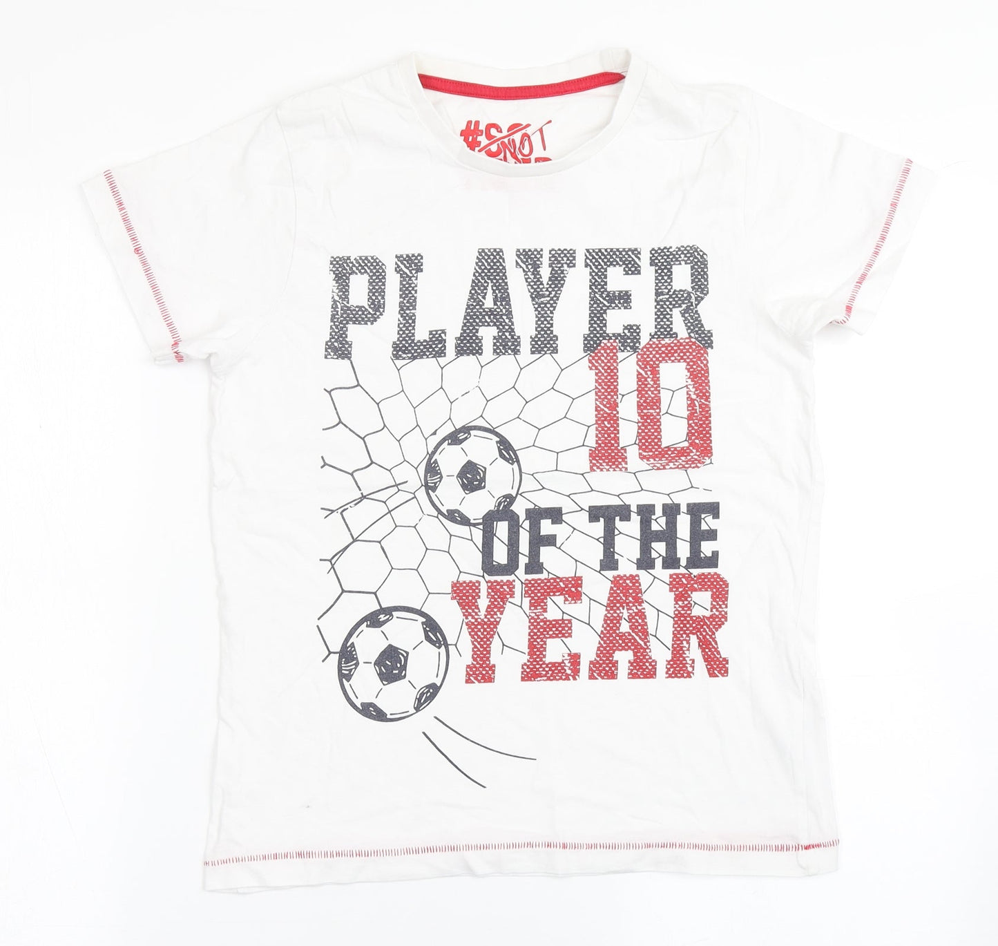 Matalan Boys White  100% Cotton Basic T-Shirt Size 11 Years Round Neck Pullover - Football