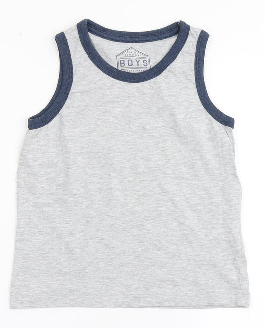 Matalan Boys Grey  Cotton Basic Tank Size 7 Years Round Neck Pullover