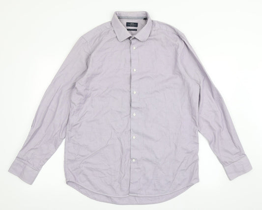 NEXT Mens Purple  Cotton  Button-Up Size 16.5 Collared Button