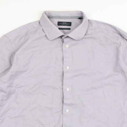 Next Mens Purple  Cotton  Button-Up Size 16.5 Collared Button
