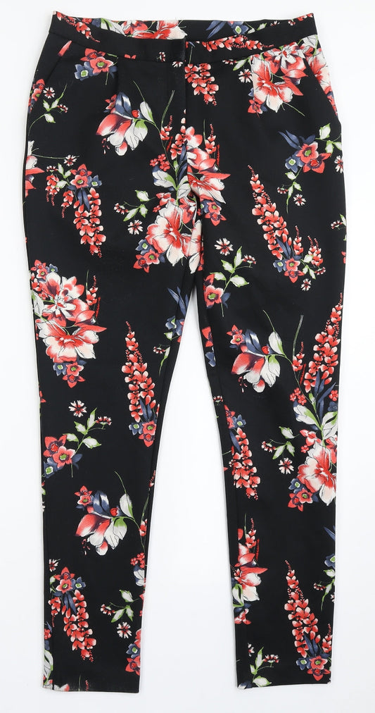 Moda Womens Black Floral Polyester Trousers  Size 10 L29 in Regular Zip - Flowers