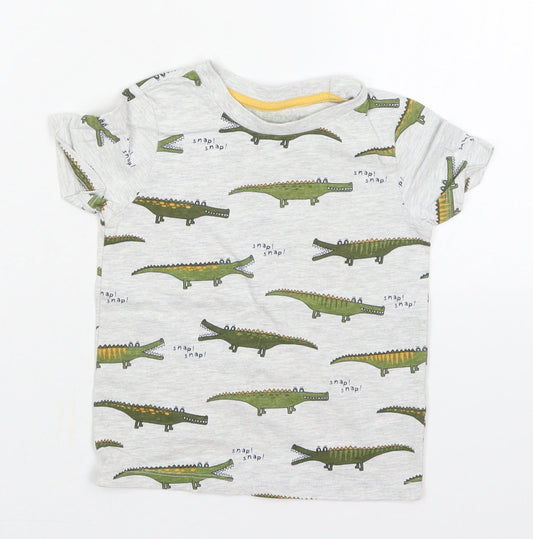 Dunnes Boys Grey  Cotton Basic T-Shirt Size 18-24 Months Crew Neck Pullover - Crocodile