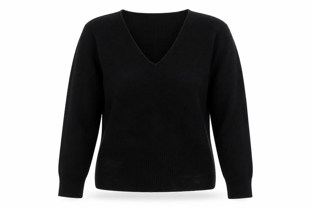 Internacionale Womens Black V-Neck  Acrylic Pullover Jumper Size 14