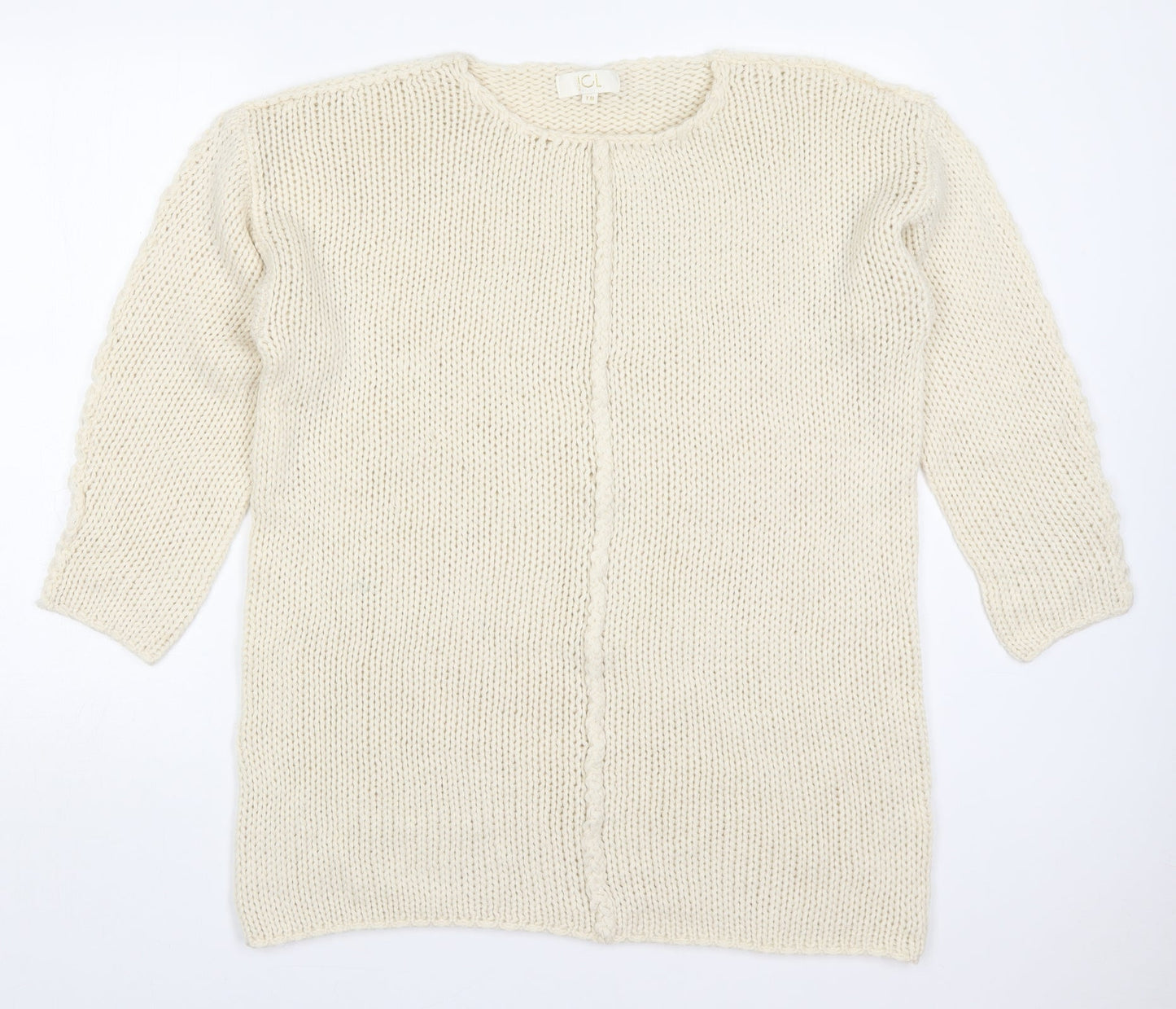 JCL Womens Beige Round Neck  Acrylic Pullover Jumper One Size