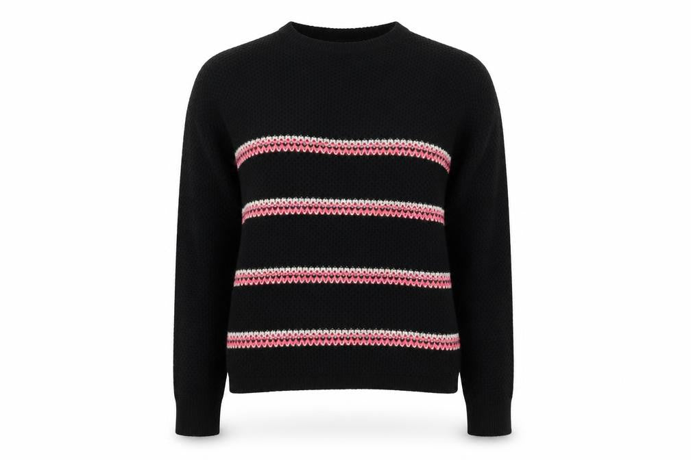 Select Womens Black Round Neck Striped Acrylic Pullover Jumper Size 8