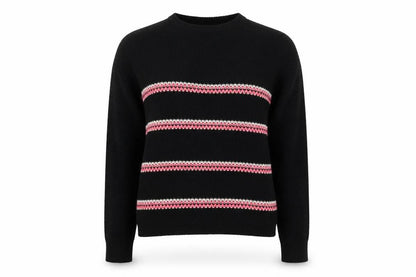 Select Womens Black Round Neck Striped Acrylic Pullover Jumper Size 8