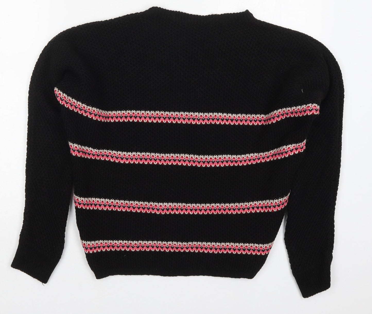 Select Womens Black Round Neck Striped Acrylic Pullover Jumper Size 8