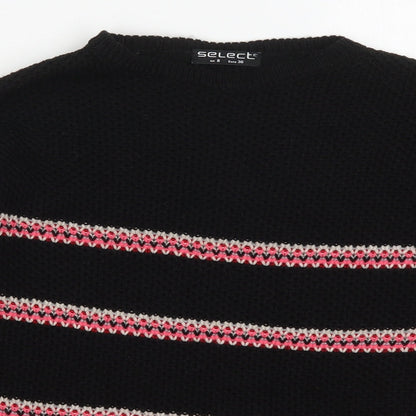 Select Womens Black Round Neck Striped Acrylic Pullover Jumper Size 8