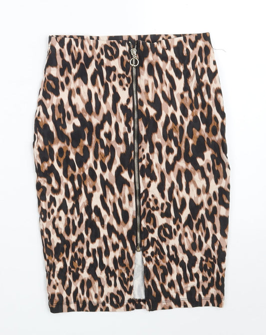 Atmosphere Womens Brown Animal Print Viscose A-Line Skirt Size 8   Zip