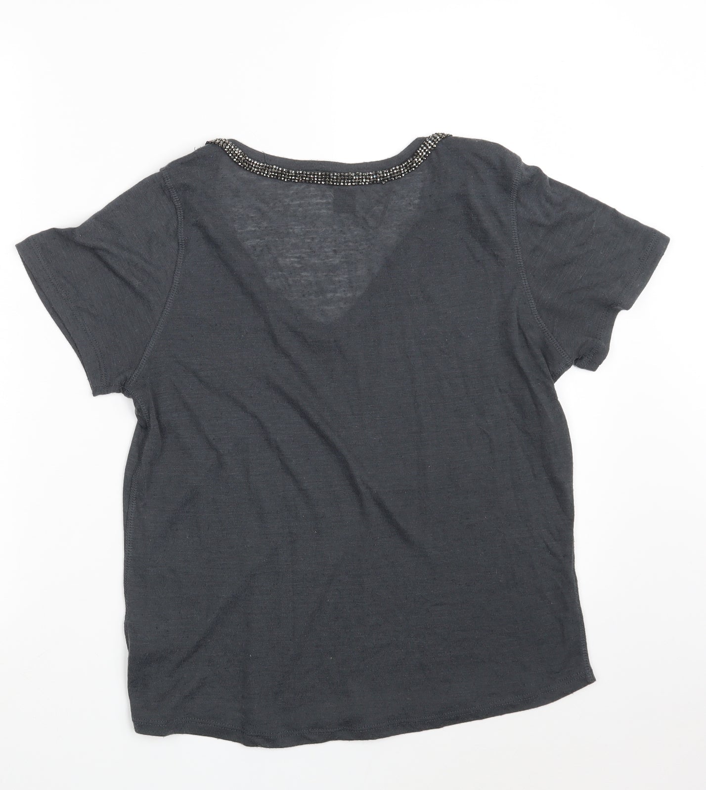 H&M Womens Grey  Polyester Basic T-Shirt Size S V-Neck
