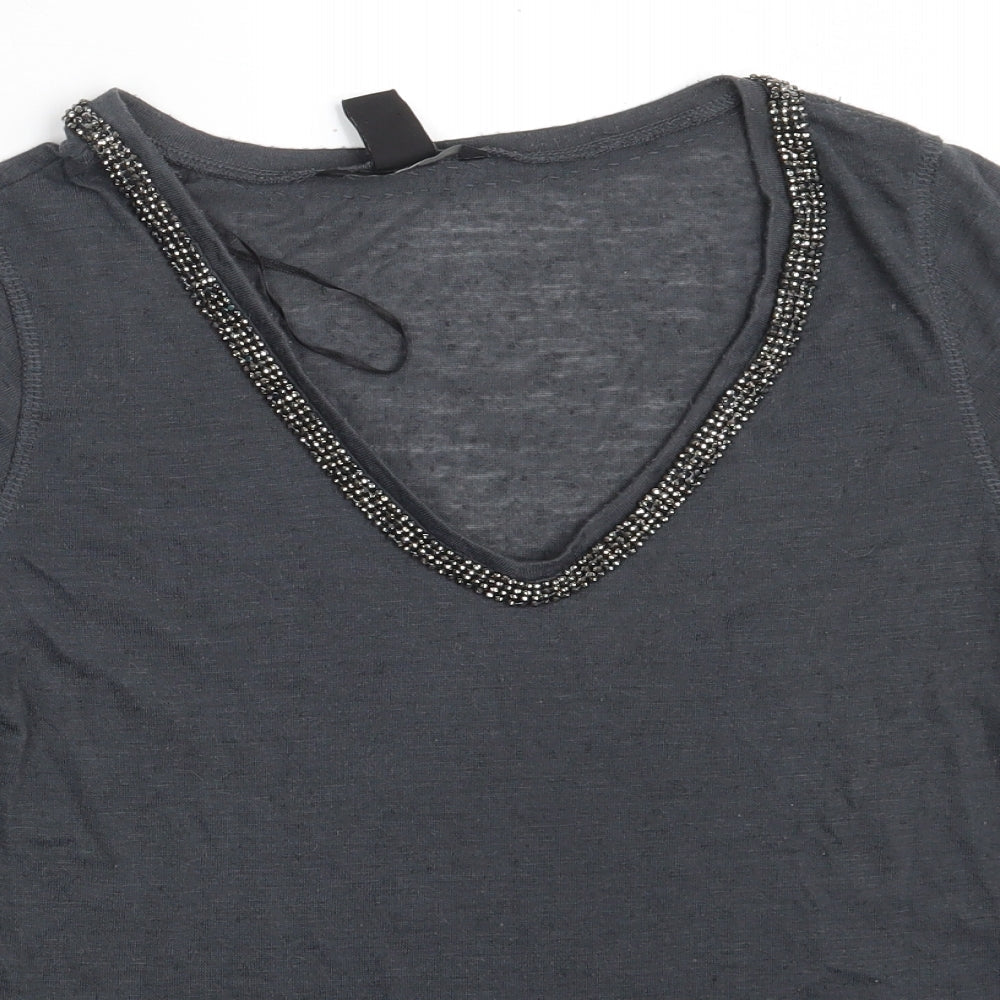 H&M Womens Grey  Polyester Basic T-Shirt Size S V-Neck