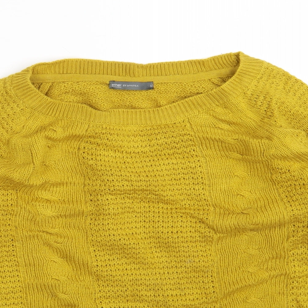 ether by MYNTRA Womens Yellow Round Neck  Acrylic Pullover Jumper Size S