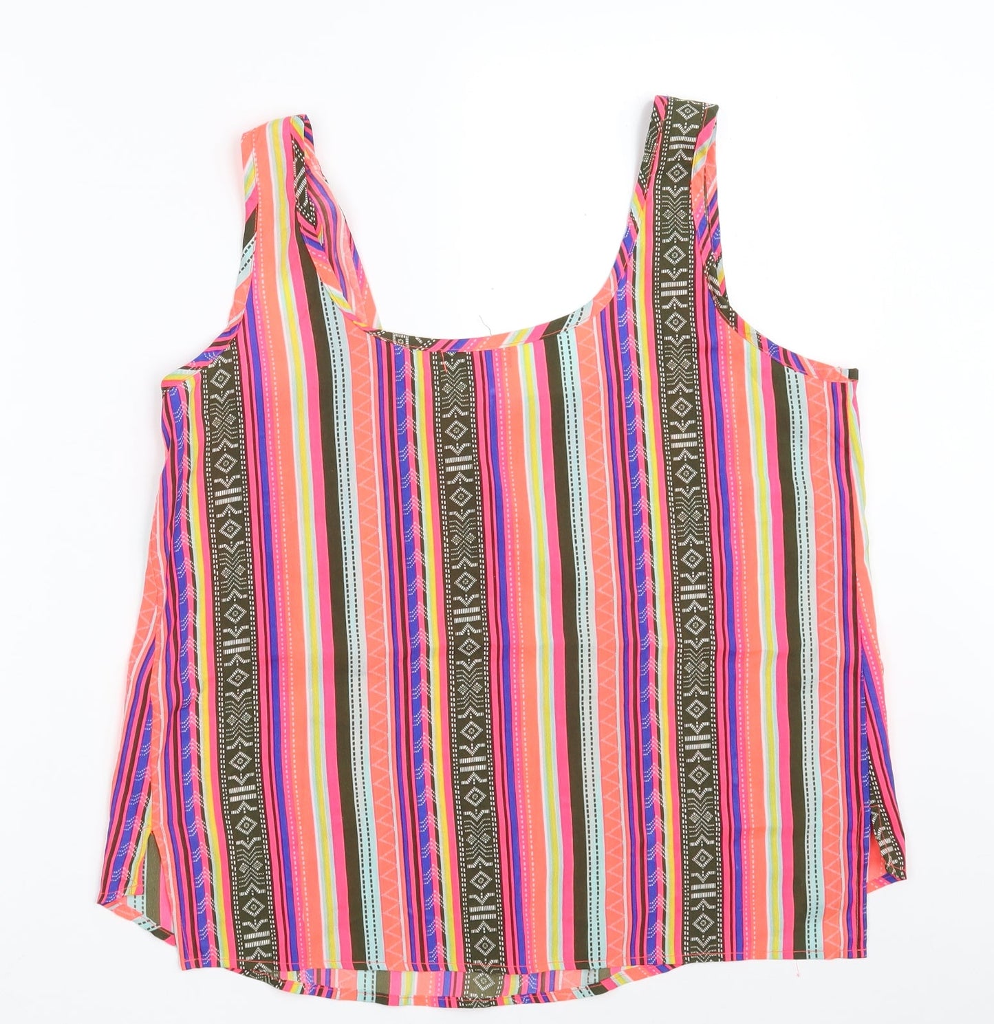 Chemistry Womens Multicoloured Striped Polyester Camisole Tank Size 10 Scoop Neck